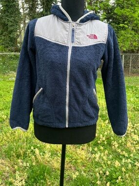 The North Face Navy Blue Fleece Hoodie with Gray Logo Trim